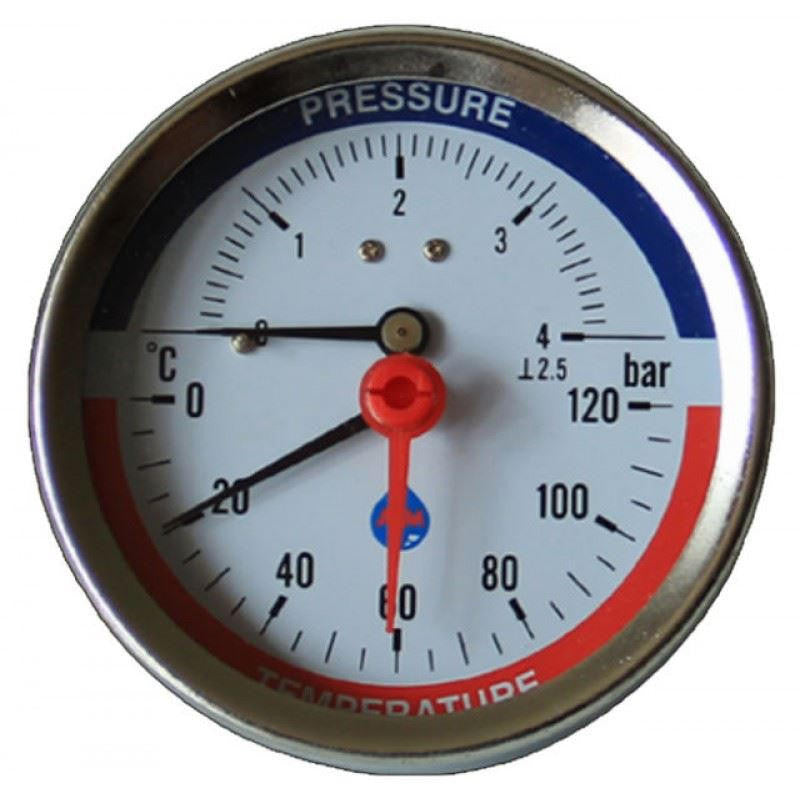 AIM Back Entry Thermometer and Pressure Gauge Thermomanometer 120C 1/2" BSP 80mm Dial 