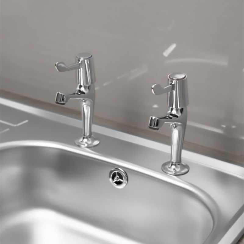 Pair of Contract Lever Kitchen Sink Pillar Taps Chrome WRAS Approved fitted view