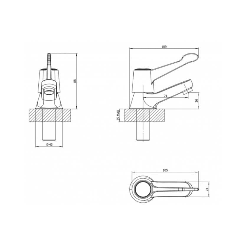 Pair Of Traditional Contract Lever Basin Taps Chrome WRAS Approved sizes diagram chart