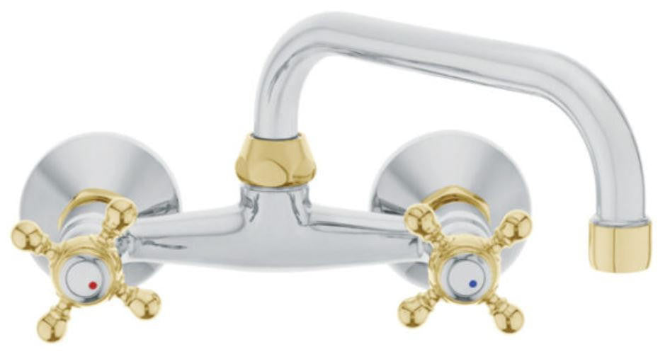  Chrome/Gold Colour Finishing Kitchen Tap Water Wall Mounted Faucet Cross Head 