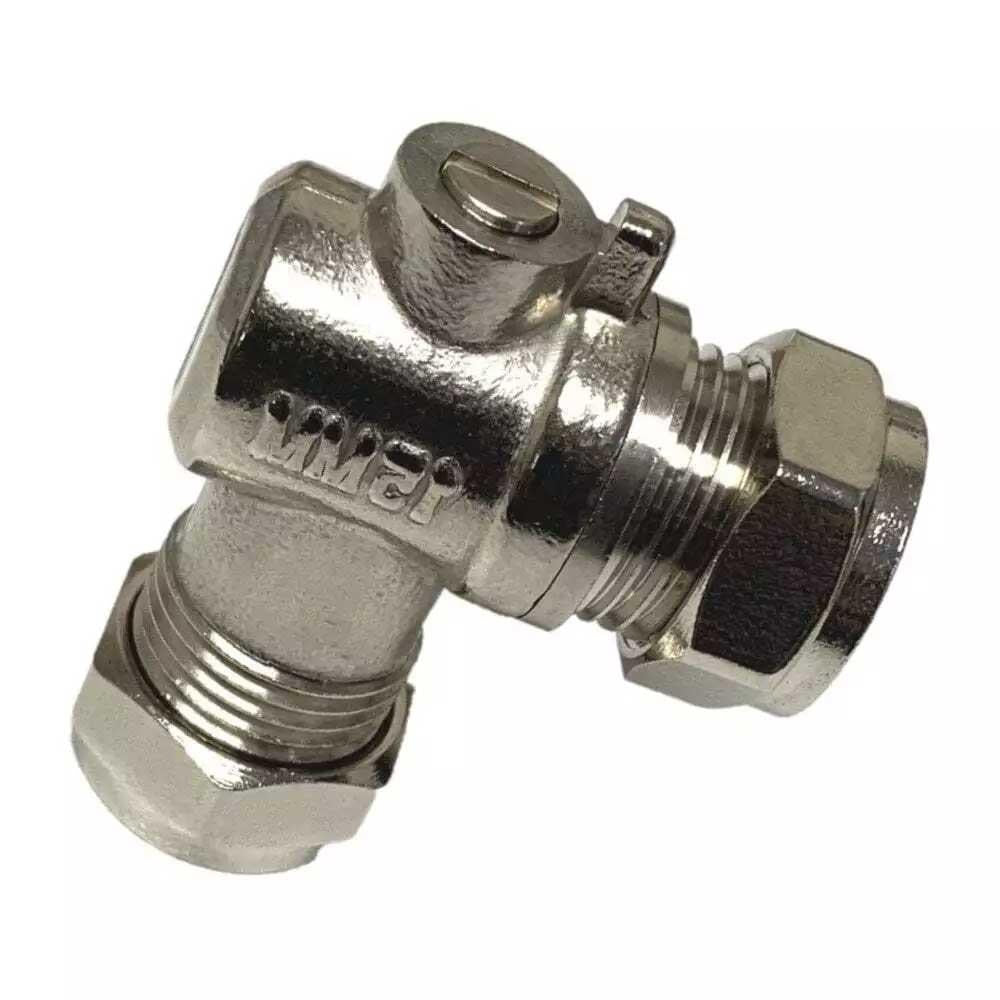 Chrome Brass Angled Isolation Service Valve 15mm Compression Full Flow - plumbing4home