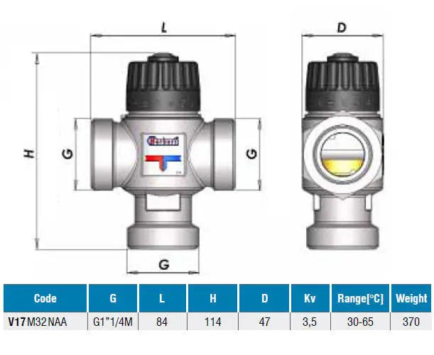 5/4 Inch Thermostatic Mixing Valve Water 30-65C 3,5m3/h Male Thermostatic Mixing Valves