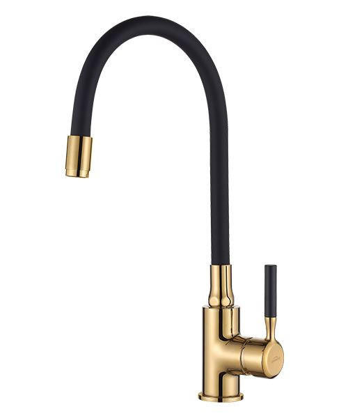 Invena Black/Gold Brass Flexible Spout Kitchen Mixer Tap Tall Elegant Faucet 
