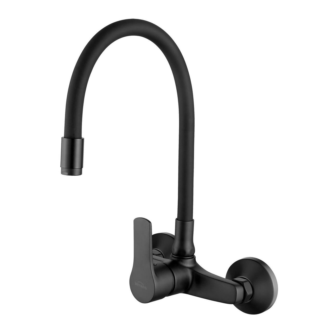Invena Black/Gold Wall Mounted Kitchen Tap Elastic Spout Faucet Water Mixer 