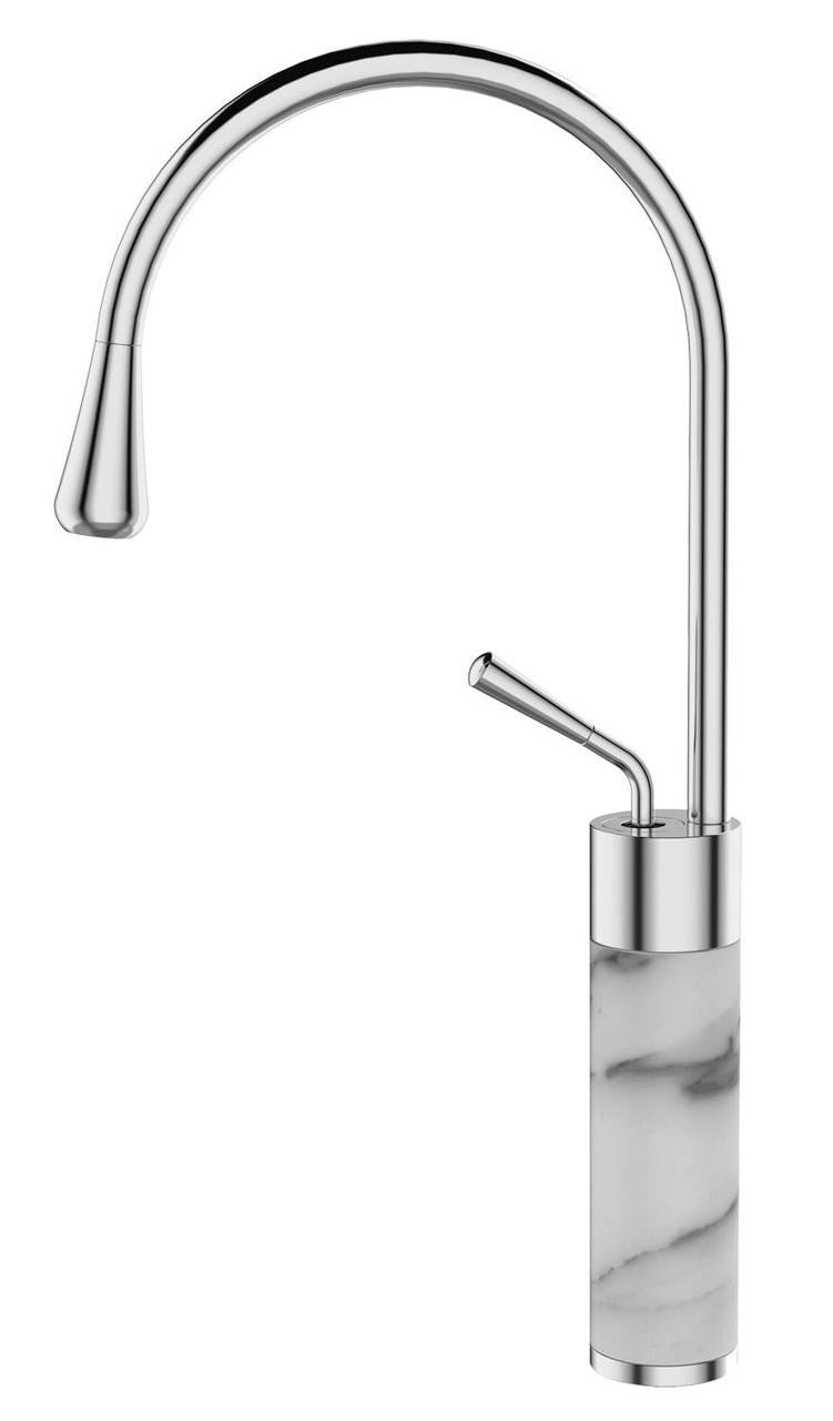 Invena Chrome/White Marble Kitchen Sink Tap Bathroom Basin Mixer Bar Standing Faucet 