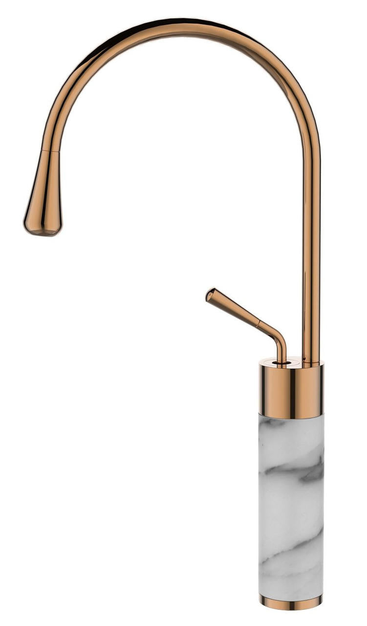 Invena Copper/White Marble Kitchen Sink Tap Bathroom Basin Mixer Bar Standing Faucet 